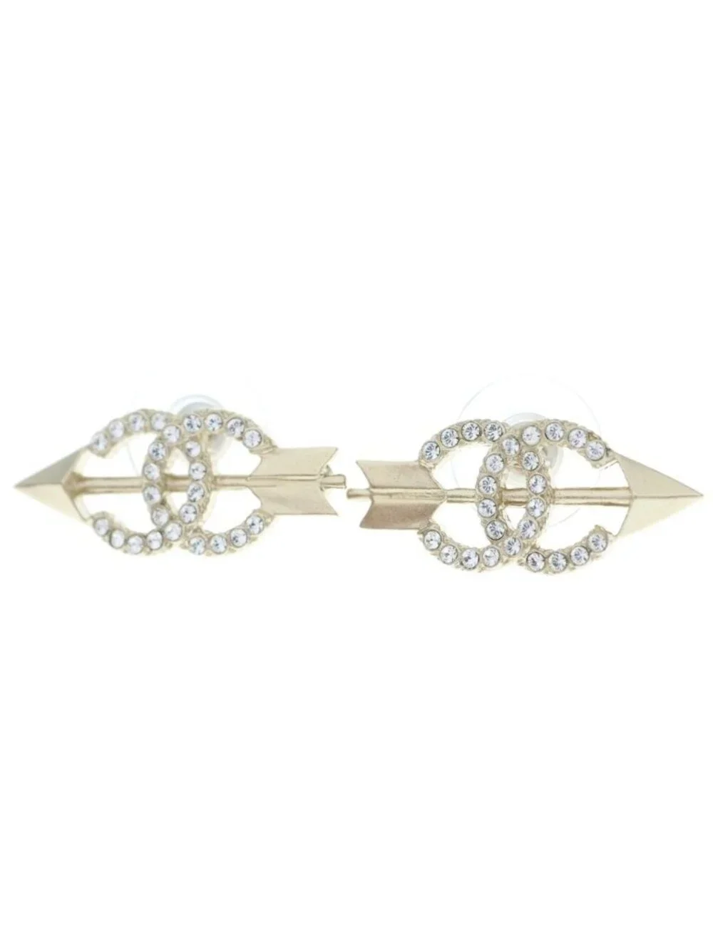 Chanel CC Logo Arrow Earrings Rhinestone Gold